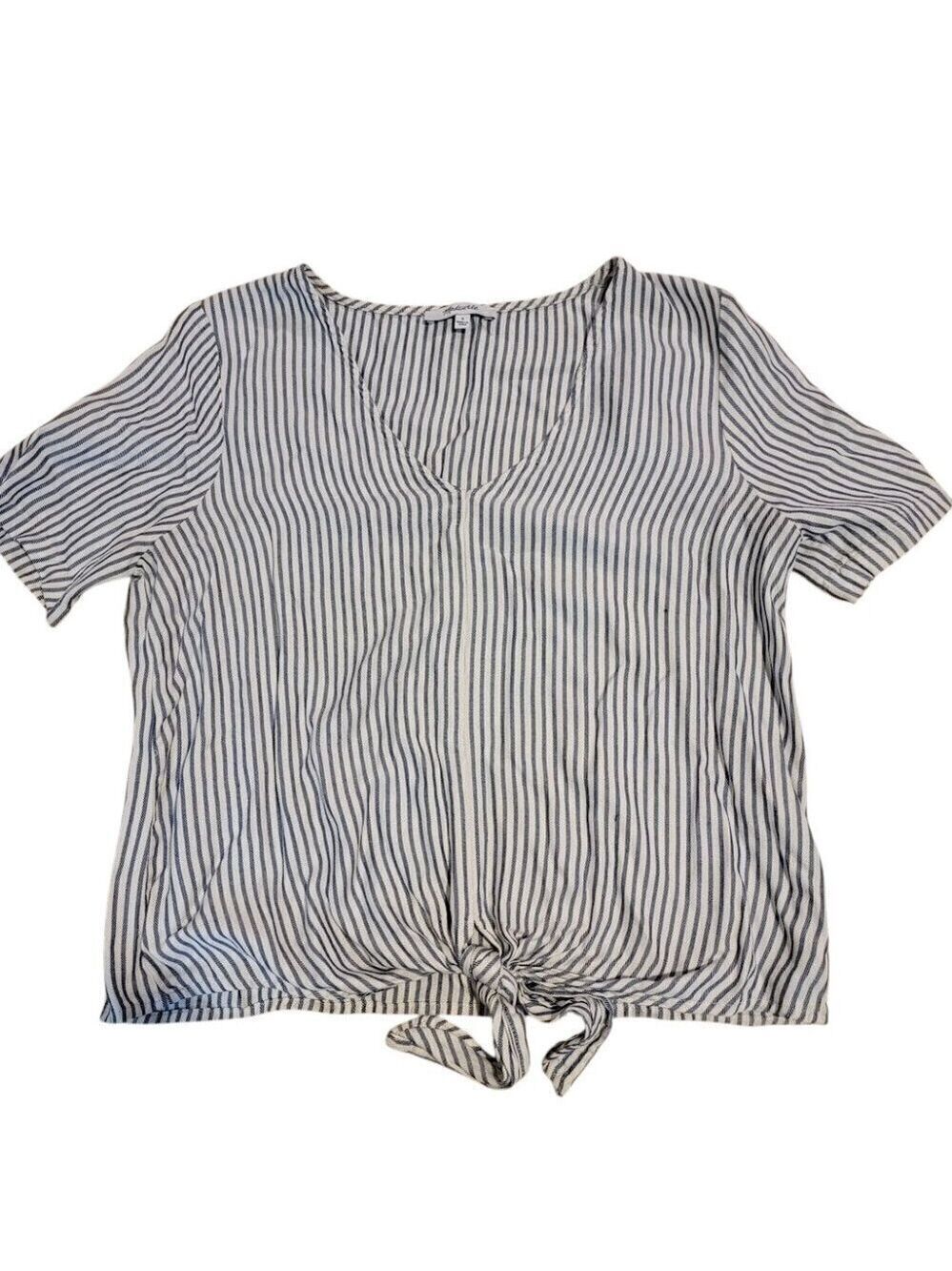Madewell V-Neckline Tie Front Shirt - White w Blue Stripes - Super Cute!